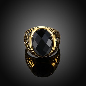 Vintage Style Round Gold-Plated Red and Black Gemstone Ring