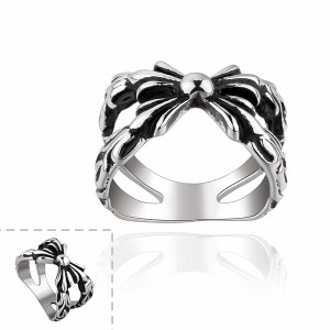 Geometric Pattern Bowknot Punk Ring Stainless Steel Jewelry