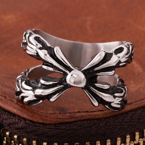 Geometric Pattern Bowknot Punk Ring Stainless Steel Jewelry
