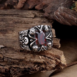 Vintage Style Jewelry Geometric Pattern Carved Stainless Steel Ring