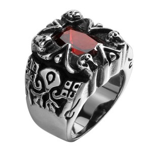 Vintage Style Jewelry Geometric Pattern Carved Stainless Steel Ring