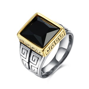 European Retro Fashion Men’s Ring Square Black Gems Jewelry