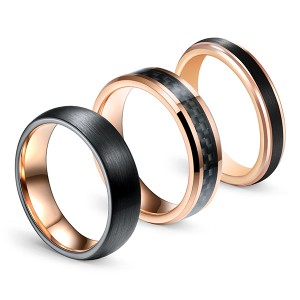 Rose Gold Series Brazing Dimensional Inlaid Classic Brushed Tungsten Steel Ring Combination