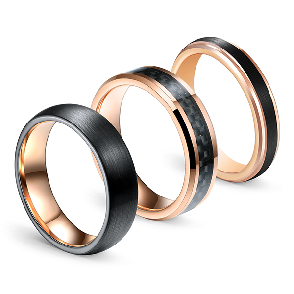 Cheapest Price Tungsten Ring Of Power - Rose Gold Series Brazing Dimensional Inlaid Classic Brushed Tungsten Steel Ring Combination – Ouyuan detail pictures
