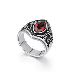 Vintage Titanium Stainless Steel Ruby Carved Men’s Ring for Sales