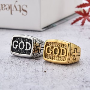 European and American Simple Personality Retro GOD Ring Stainless Steel Men’s Ring