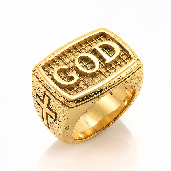 European and American Simple Personality Retro GOD Ring Stainless Steel Men’s Ring Featured Image