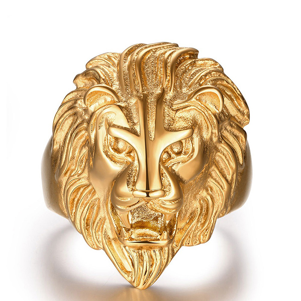 14k Gold Lion head ring with stones CZ — AB and J