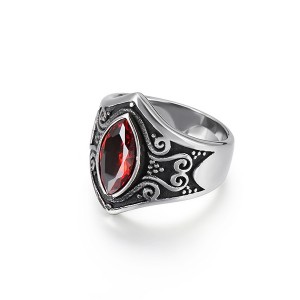 Vintage Titanium Stainless Steel Ruby Carved Men’s Ring for Sales