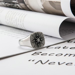 Stainless Steel Ring Silver Tone Black Engine Sun Pattern Celtic Vintage Knot Motifs Finger Rings