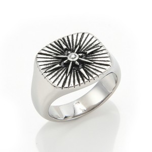 Stainless Steel Ring Silver Tone Black Engine Sun Pattern Celtic Vintage Knot Motifs Finger Rings