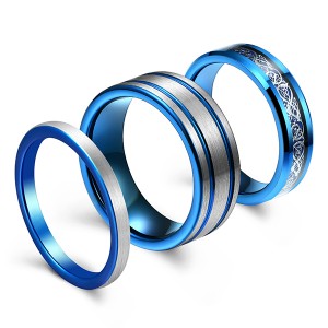 Blue Men’s Jewelry Exquisite Brushed High Polish Fiber Inlaid Tungsten Steel Ring