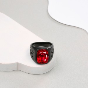 European and American Retro Square Zircon Stainless Steel Ruby Ring