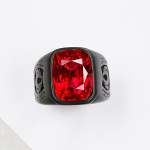 European and American Retro Square Zircon Stainless Steel Ruby Ring