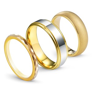 18K Gold-Plated Series High Polished Frosted Face 3PCS/Set Tungsten Ring Combination