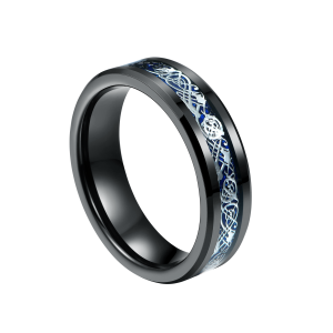 Black Blue Carbon Fiber Tungsten Rings for Men