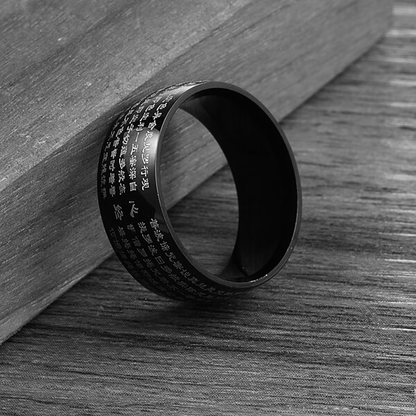 Chinese wholesale Brown Wedding Bands - Ethnic Style Retro Buddhist Fashion Simple Men’s Stainless Steel Rings – Ouyuan detail pictures