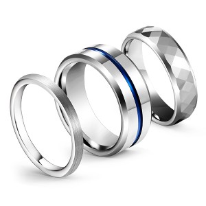 Tungsten Combination Silver Series High-Polished Brushed Blue Plating Centerline Ring