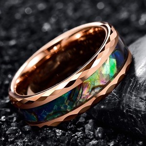 8mm Abalone Shell Tungsten Carbide Rings Unisex Wedding Bands Faceted Edge Comfort