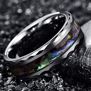 8mm Abalone Shell Tungsten Carbide Rings Unisex Wedding Bands Faceted Edge Comfort