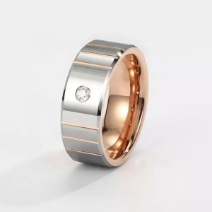 8mm Silver Tungsten Ring Rose Gold Edges tungsten carbide rings Wedding Ring Set Anniversary Gift Men