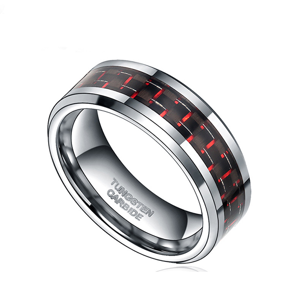 One of Hottest for Tungsten Ring Vs Cobalt - 8MM Mens Tungsten Ring Wedding Band Black Plated with Silver and Red Carbon Fiber Inlay – Ouyuan