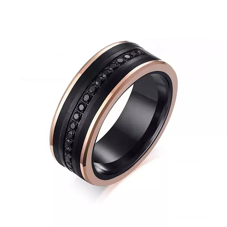 Luxury Shining Diamond Stone Bevel Edge Comfort Fit Men Wedding Tungsten Zircon Ring Featured Image