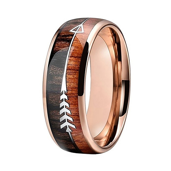 2020 Good Quality Stainless Steel Wedding Rings - Nature 8mm Tungsten Carbide Ring Inlay with Arrow Wedding Rings Dome Edge – Ouyuan detail pictures