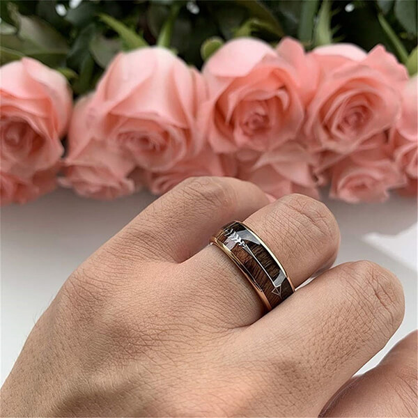 2020 Good Quality Stainless Steel Wedding Rings - Nature 8mm Tungsten Carbide Ring Inlay with Arrow Wedding Rings Dome Edge – Ouyuan detail pictures