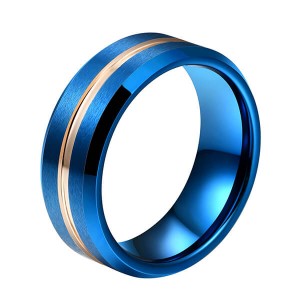 Factory made hot-sale Tungsten Ring Vs Stainless Steel - Hot Sell Blue Plated Tungsten Carbide Rose Gold Center Line Beveled Edge Brushed Polished – Ouyuan