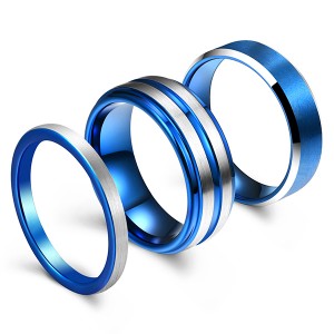 Value Combination 3pcs/set 6mm 8mm Blue Series Brushed Tungsten Steel Ring Men