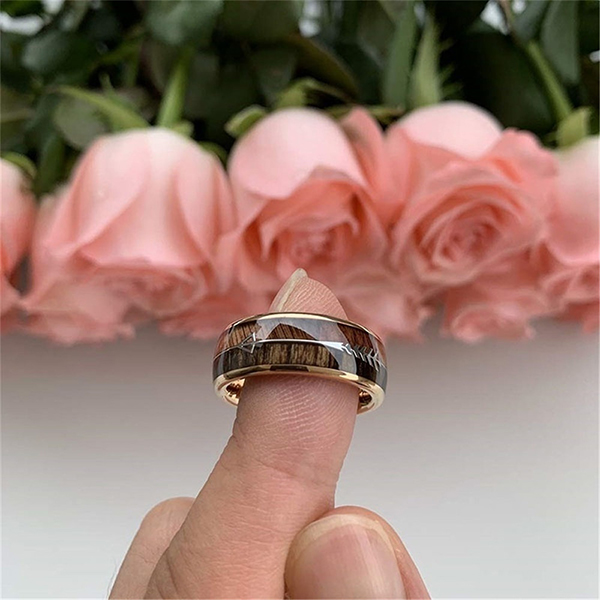 2020 Good Quality Stainless Steel Wedding Rings - Nature 8mm Tungsten Carbide Ring Inlay with Arrow Wedding Rings Dome Edge – Ouyuan detail pictures