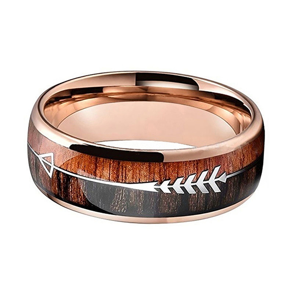 2020 Good Quality Stainless Steel Wedding Rings - Nature 8mm Tungsten Carbide Ring Inlay with Arrow Wedding Rings Dome Edge – Ouyuan detail pictures