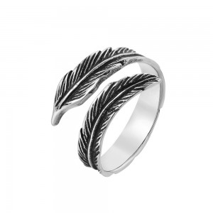 Personalized Jewelry Couple Rings Antique Gold Silver Titanium Feather Stainless Steel Rings