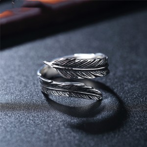 Personalized Jewelry Couple Rings Antique Gold Silver Titanium Feather Stainless Steel Rings