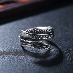 Personalized Jewelry Couple Rings Antique Gold Silver Titanium Feather Stainless Steel Rings