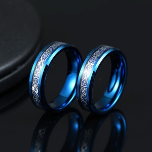 Unique Silver Celtic Dragons With Blue Background Tungsten Steel Inlay Rings