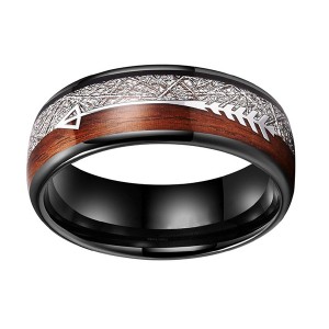 6mm 8mm Koa Zebra Wood Arrows Inlay Tungsten Wedding Rings Vikings Hunting Bands for Men Women