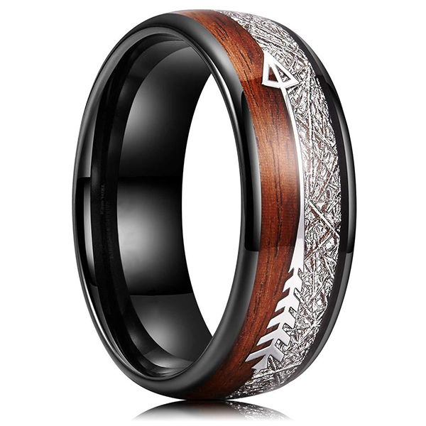 6mm 8mm Koa Zebra Wood Arrows Inlay Tungsten Wedding Rings Vikings Hunting Bands for Men Women Featured Image