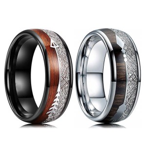 6mm 8mm Koa Zebra Wood Arrows Inlay Tungsten Wedding Rings Vikings Hunting Bands for Men Women