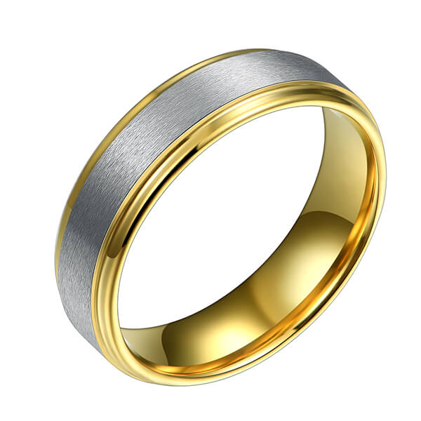 6mm Silver and 18k Gold Single Bands Matte Polished Finish Brushed Beveled Edges Comfort Fit Featured Image