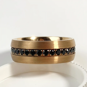 8mm Brushed Finished Inlay Black Zircon Tungsten Ring Gold Plated 24K Fashion Jewelry Wedding Rings Couple Set