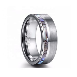 Wholesale Abalone shell jewelry tungsten titanium abalone shell ring men for wedding silver flat shape