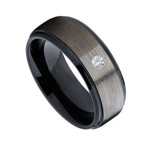 CZ Tungsten Carbide Ring 8mm Polished Beveled Edge Matte Brushed Finish Center Wedding Band