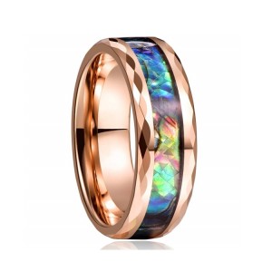 8mm Unisex Abalone Shell with Faceted Edge Tungsten Carbide Rings