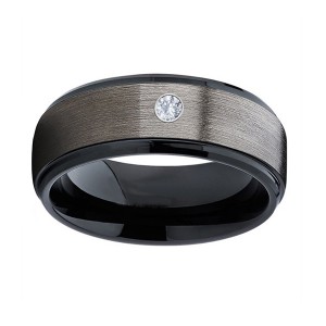 CZ Tungsten Carbide Ring 8mm Polished Beveled Edge Matte Brushed Finish Center Wedding Band