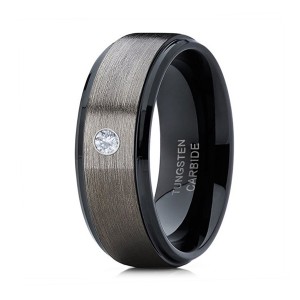 CZ Tungsten Carbide Ring 8mm Polished Beveled Edge Matte Brushed Finish Center Wedding Band