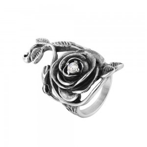 Manufacturer Leave Rose Finger Rings Fashion Jewelry Stainless Rteel Rose Flower Ring For Women