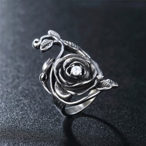 Manufacturer Leave Rose Finger Rings Fashion Jewelry Stainless Rteel Rose Flower Ring For Women