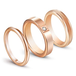 3pcs/set Solid Polished Rings Set Unisex Rose Gold Plated Tungsten Steel Ring